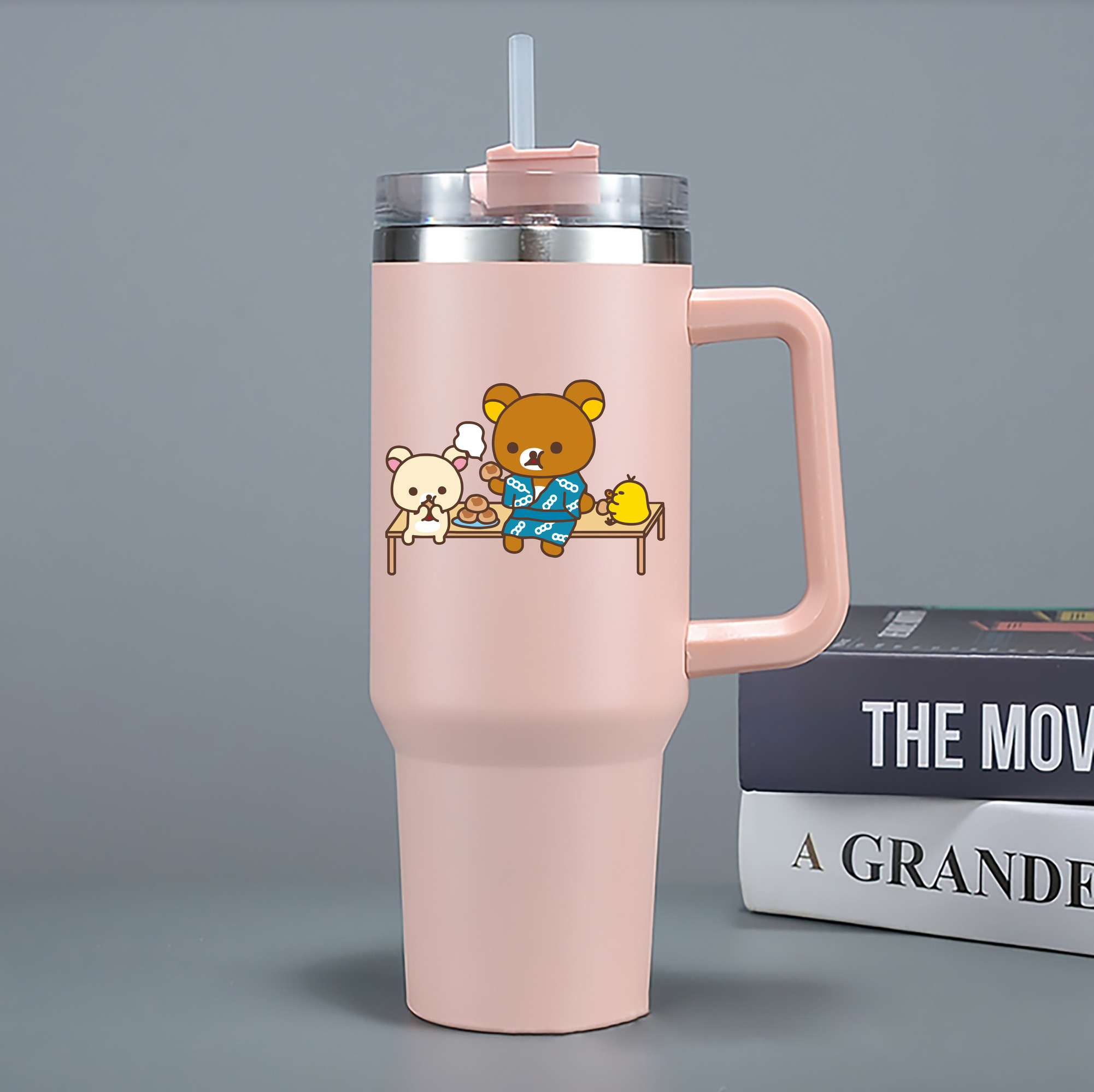 （画像用） リラックマ リラックマ キイロイトリ Rilakkuma Korilakkuma Kiiroitori 1200mL車用タンブラー - クリスタルステッカー（プラスチックストロー付き）